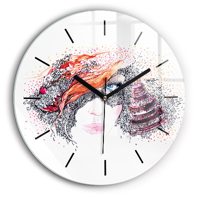 Horloge ronde murale 60 cm Femme douce avec un gâteau