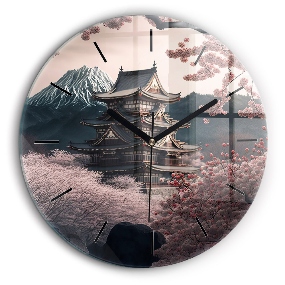 Horloge ronde murale 60 cm Tour et fleurs en Asie