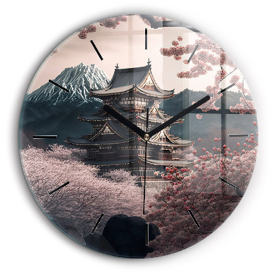 Horloge ronde murale 60 cm Tour et fleurs en Asie
