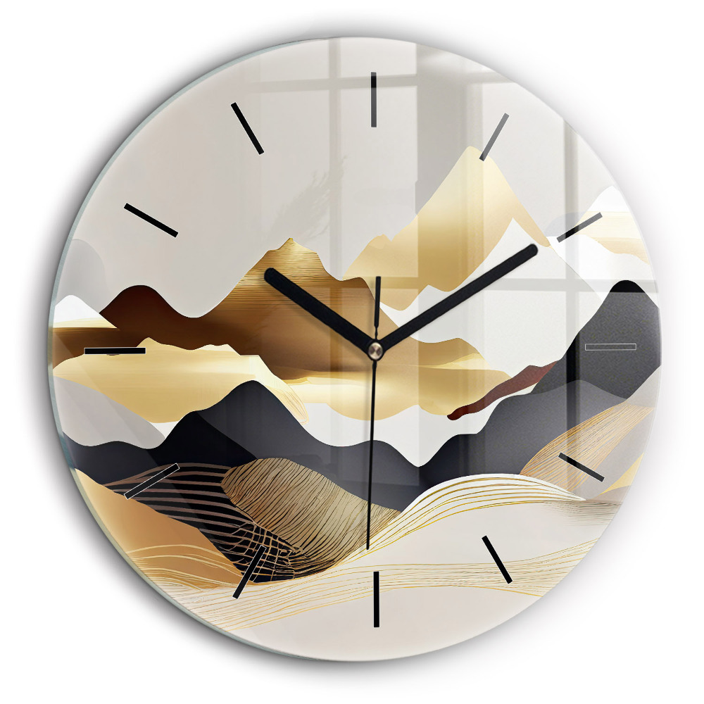 Horloge ronde murale 60 cm Montagnes abstraites dorées