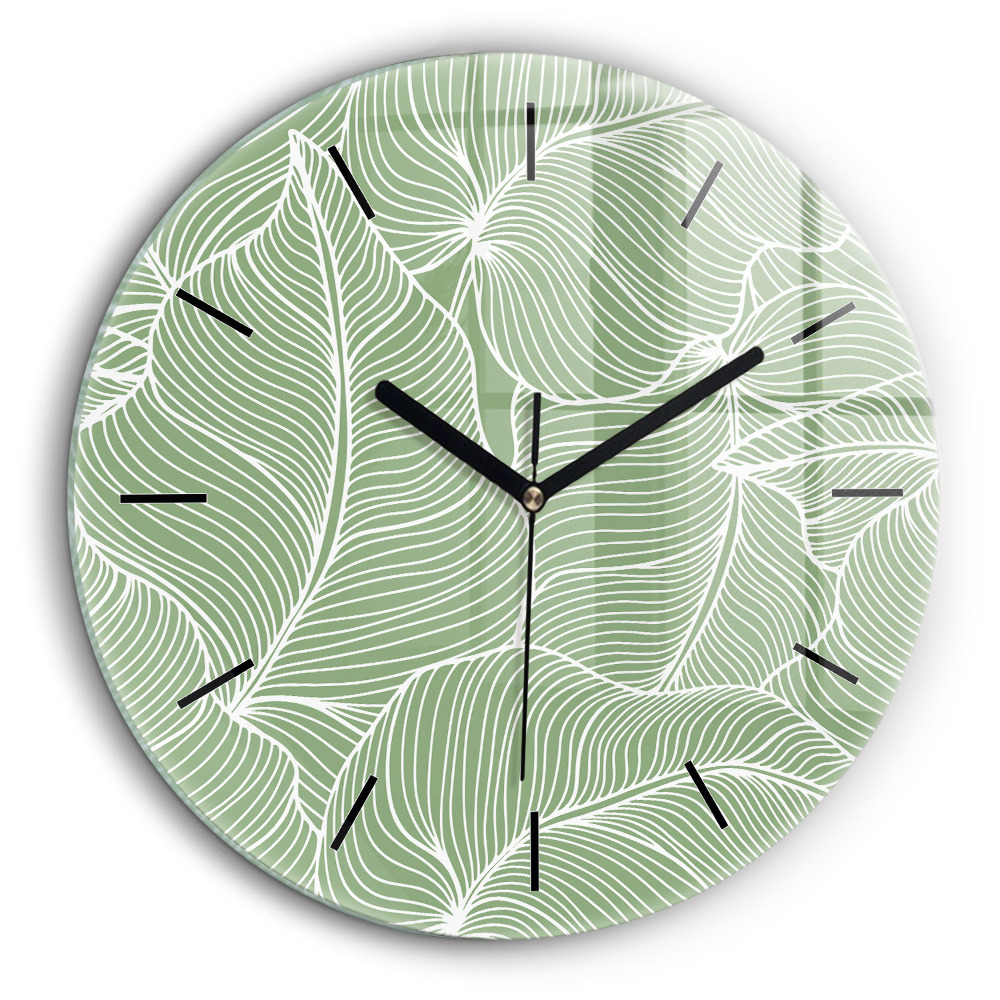 Horloge ronde en verre 60 cm Motif de feuilles dans la nature