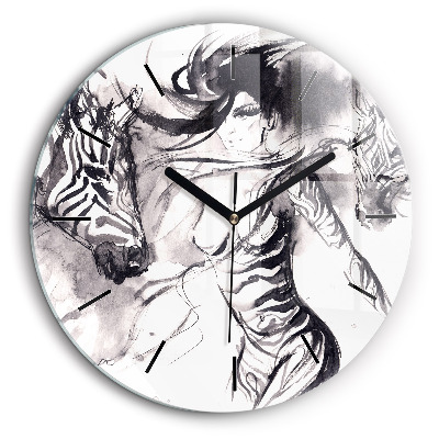 Horloge ronde murale 60 cm Femme et zèbres