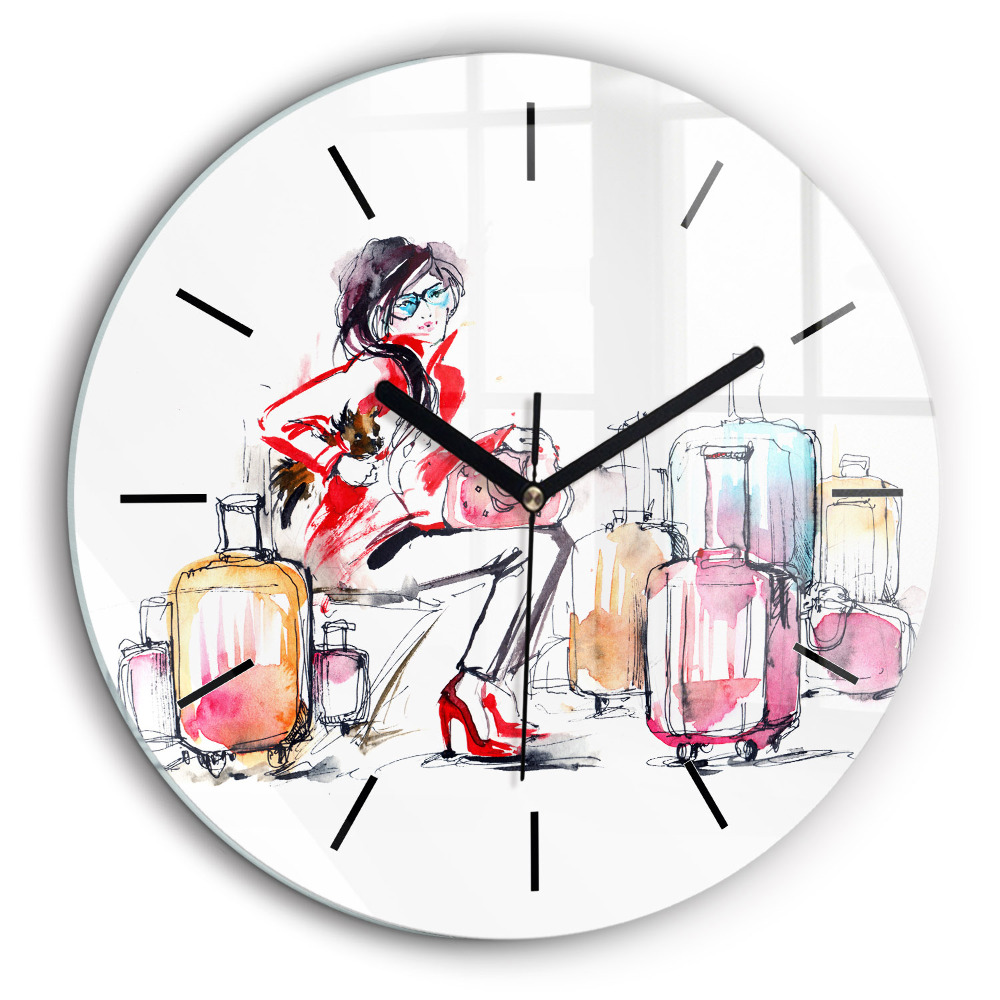 Horloge ronde 60 cm Femme avec valises