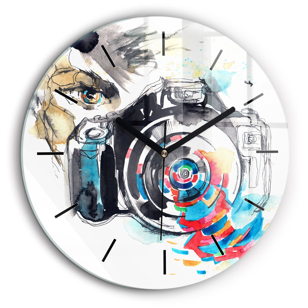 Horloge ronde en verre 60 cm Femme photographe