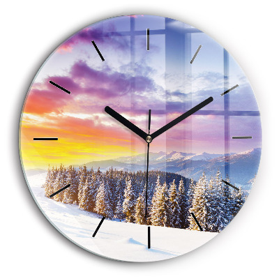 Horloge ronde murale 60 cm Paysage de montagne hivernal
