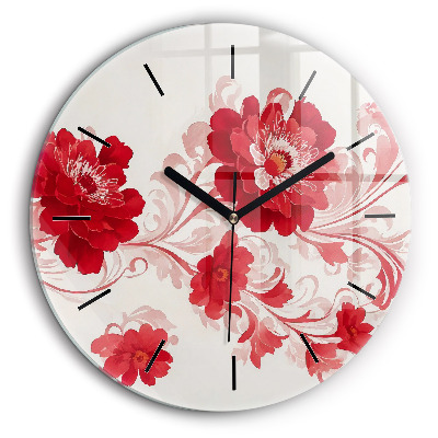 Pendule murale ronde 60 cm Fleurs rouges