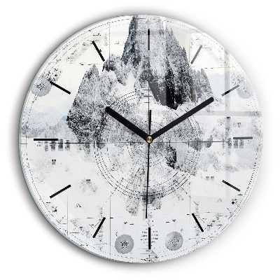 Horloge ronde murale 60 cm Dessin de montagnes