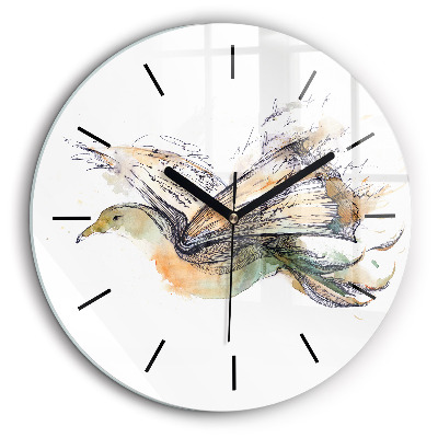 Horloge ronde en verre 60 cm Oiseau et livre