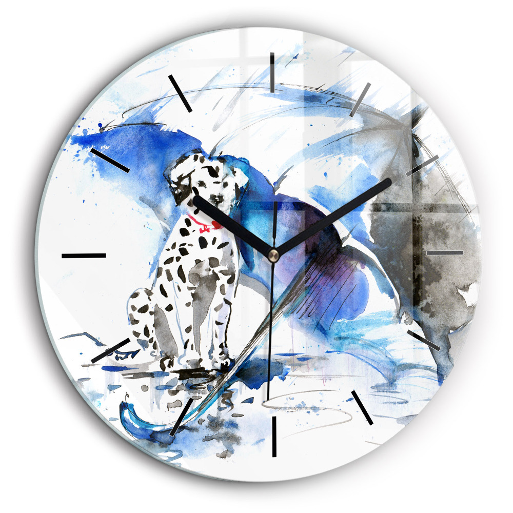 Pendule murale ronde 60 cm Dalmatien et parapluie