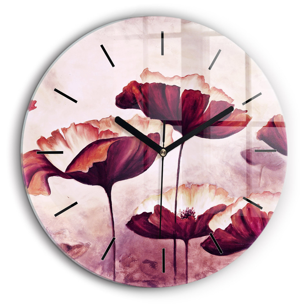 Horloge ronde en verre 60 cm Fleur de coquelicot