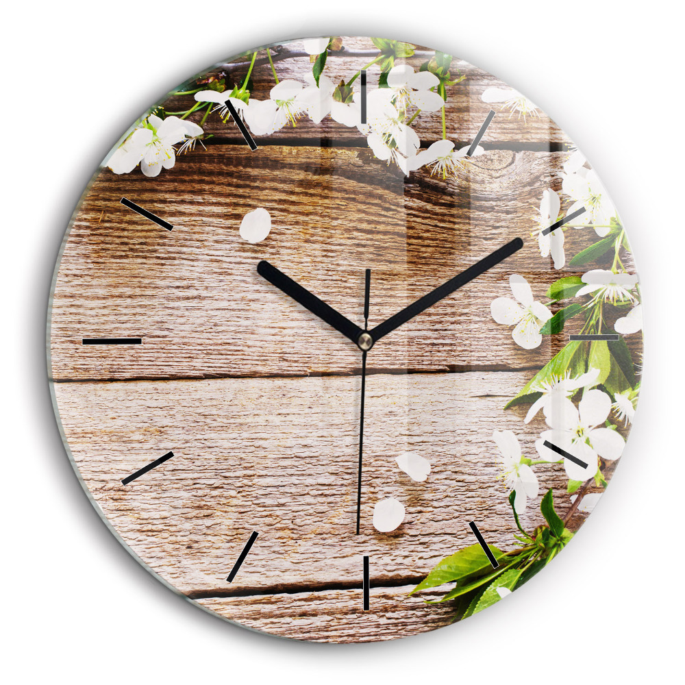 Pendule murale ronde 60 cm Fleurs sur bois