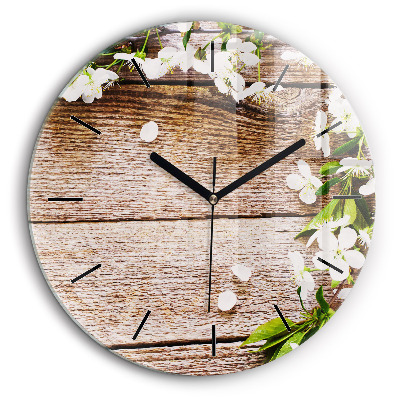 Pendule murale ronde 60 cm Fleurs sur bois