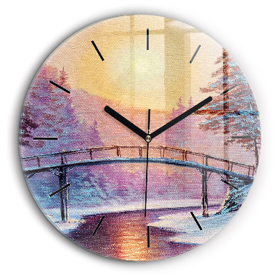 Horloge ronde murale 60 cm Arbre de Noël et pont