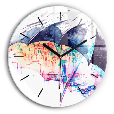 Horloge ronde murale 60 cm Parapluie et ville