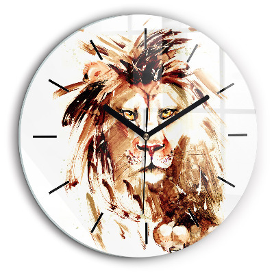Pendule murale ronde 60 cm Illustration d'un lion brun