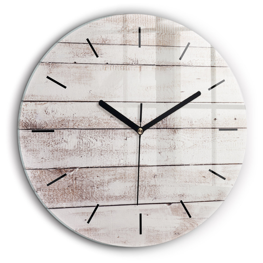 Horloge ronde en verre 60 cm Planches de bois clair