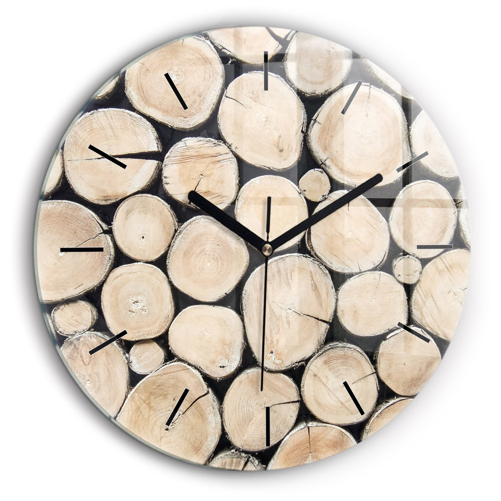 Horloge ronde en verre 60 cm Tronc d'arbre coupé