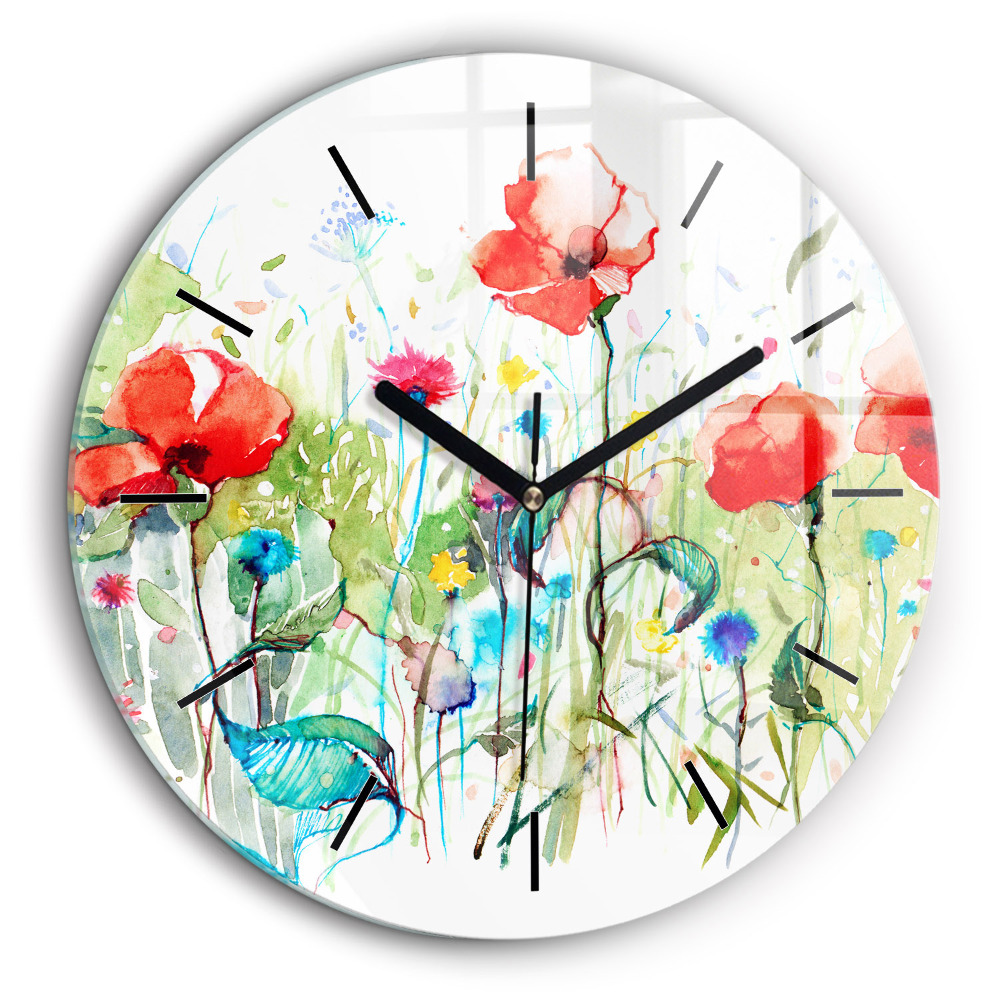 Pendule murale ronde 60 cm Fleurs dans une prairie