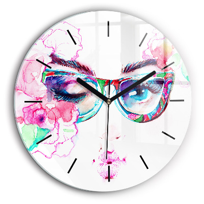 Pendule murale ronde 60 cm Femme avec des lunettes