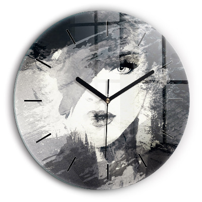 Horloge ronde en verre 60 cm Femme - aquarelle