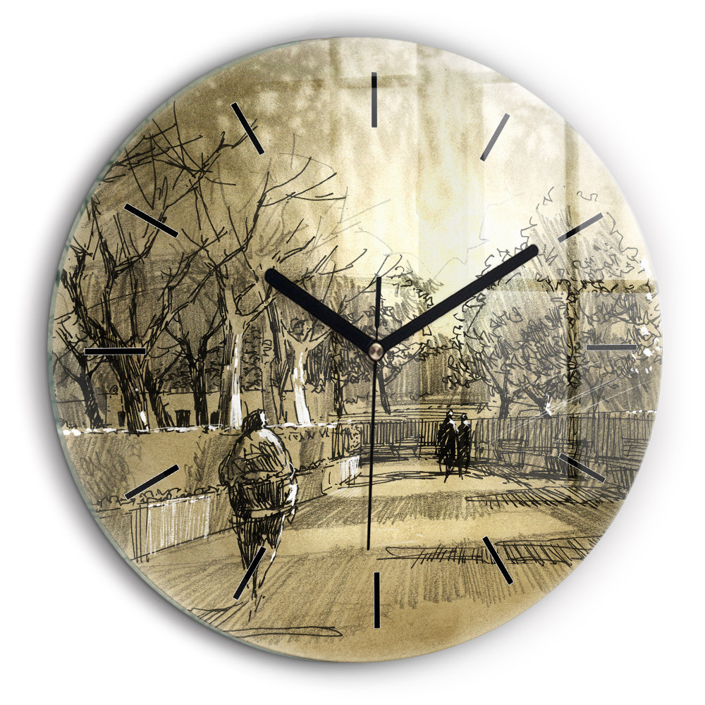 Horloge ronde murale 60 cm Parc et arbres en sépia