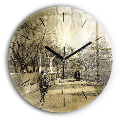 Horloge ronde murale 60 cm Parc et arbres en sépia