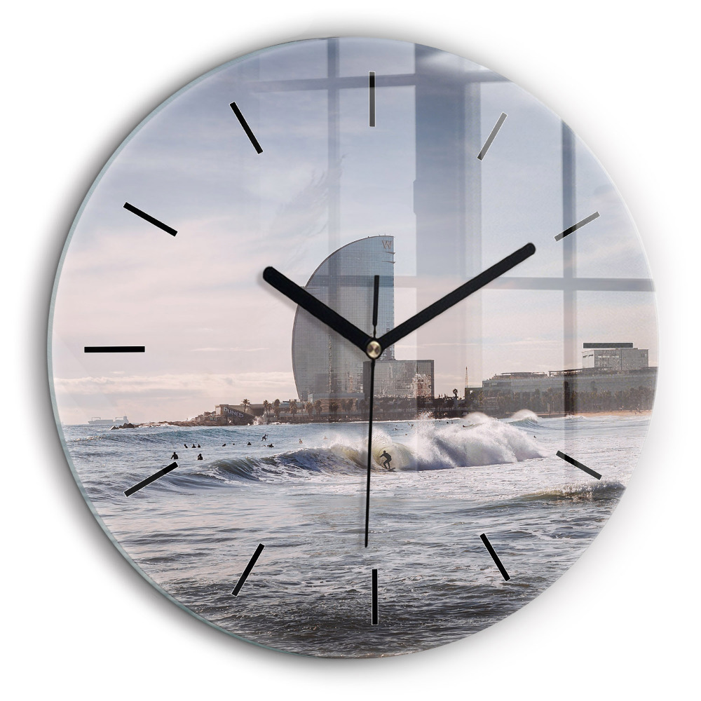 Horloge ronde en verre 60 cm Surfeur de Barcelone