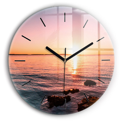 Horloge ronde en verre 60 cm Rochers au coucher du soleil