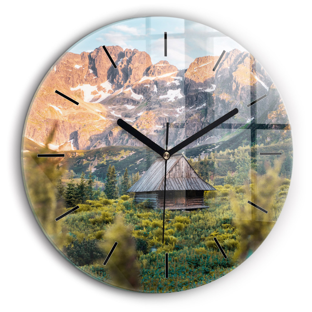 Horloge ronde en verre 60 cm Chalet dans les Tatras