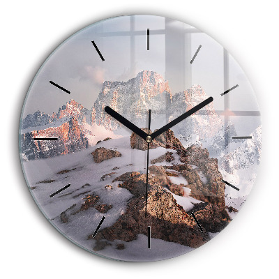 Horloge ronde en verre 60 cm Montagne enneigée