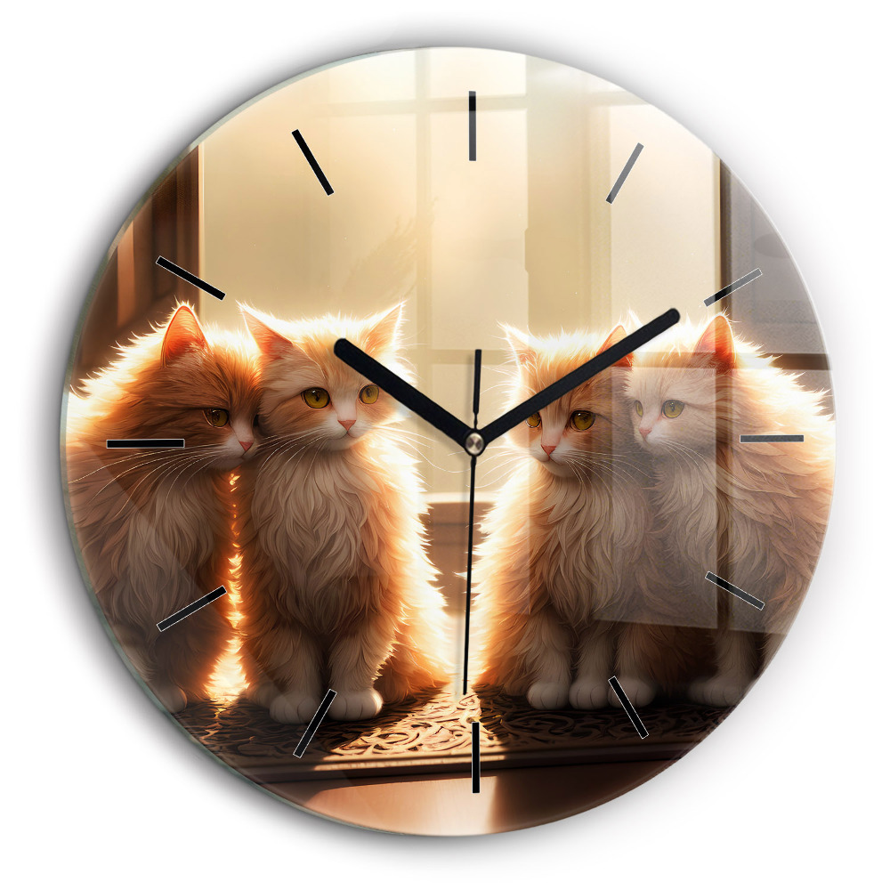 Horloge ronde en verre 60 cm Quatre chats au soleil