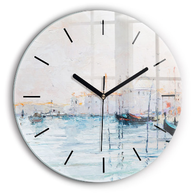 Horloge ronde en verre 60 cm Peinture à l'huile d'un yacht en mer
