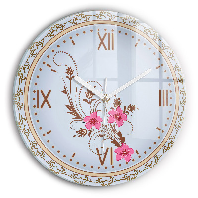 Fleurs roses Horloge ronde murale